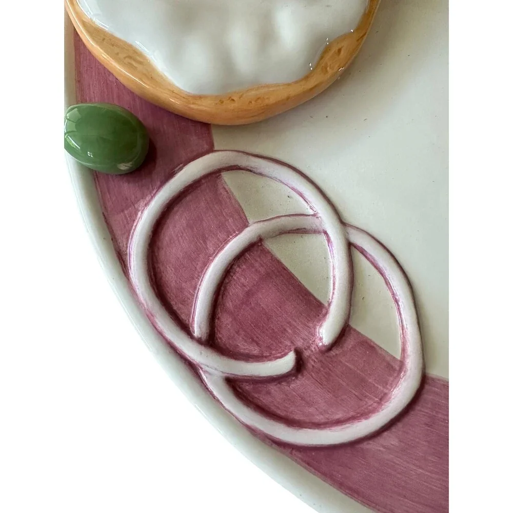 Vintage LARGE 3D Bagel Lox Plate, Kitsch Novelty Ceramic  Platter, Decor